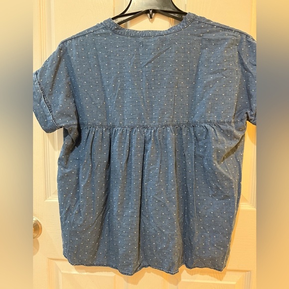 Madewell Blue Boxy Hearts Buttoned Blouse with Mandarin Collar - Picture 3 of 4